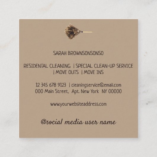 Kaffeebar Brown Janitorial Reinigungsdienst Quadratische Visitenkarte (Rückseite)