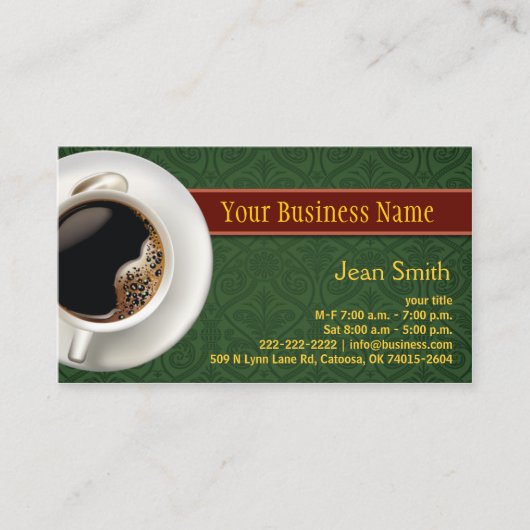 Kaffeebecher Damaske Grüne Visitenkarte (Vorderseite)