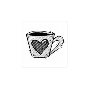 Kaffeebecher mit herzengeätzter Briefmarke aus Hol Gummistempel
