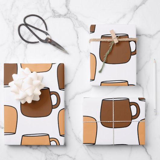 Kaffeebechermuster Geschenkpapier Set (Vorderseite)