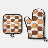 Kaffeebechermuster Ofenhandschuh & Topflappen-Set (Vorderseite)