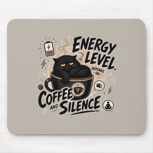 Kaffeebegeisterte schwarze Katzen-Mauspad Mousepad (Vorne)
