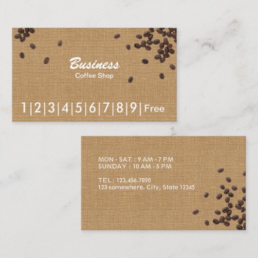 Kaffeebohne-rustikale Leinwand-Kaffee-Loyalität Treuekarte (Vorne/Hinten)