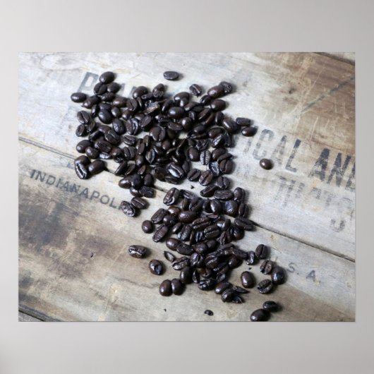 Kaffeebohnen auf einer alten Holzkiste Farbe 16x20 Poster (Vorne)
