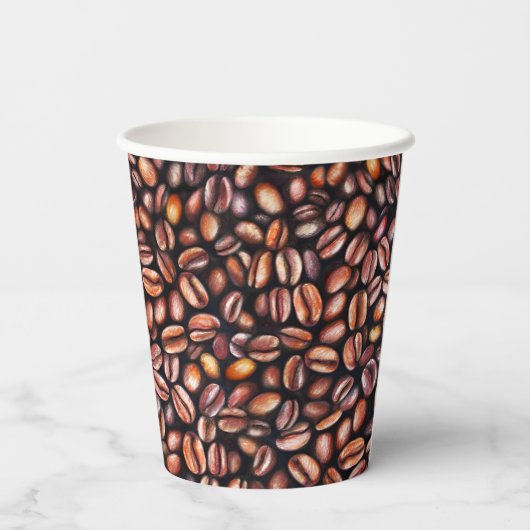 Kaffeebohnen Bleistift Zeichnend Muster rustikal b Pappbecher (Rückseite)