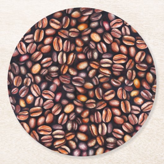 Kaffeebohnen Bleistift Zeichnend Muster rustikal b Runder Pappuntersetzer (Vorderseite)