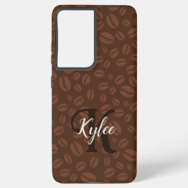 Kaffeebohnen Brown Print Monogram Name Phone Case Samsung Galaxy Hülle