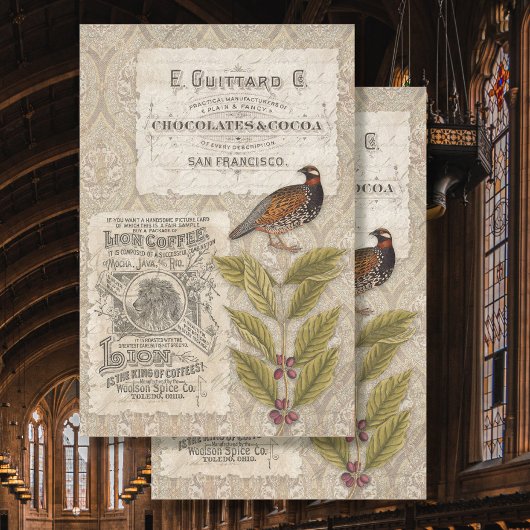 Kaffeebohnen Ephemera Bird Masculine Tan Decoupage Seidenpapier