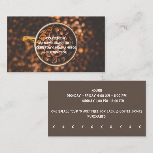 Kaffeebohnen für den Kaffee, Kaffeeservice und Visitenkarte (Vorne/Hinten)
