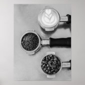 Kaffeebohnen Grounds und Latte Art Poster (Vorne)