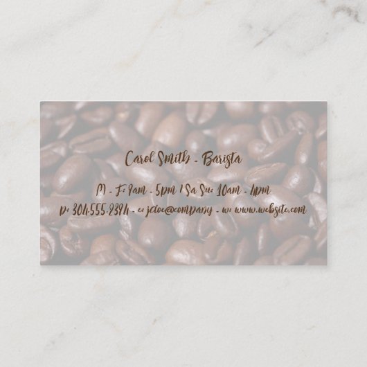 Kaffeebohnen in Burlap-Beutel Visitenkarte (Rückseite)