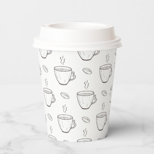 Kaffeebohnen & Kaffeekuchen Sauberes Schwarz & Wei Pappbecher (Rückseite)