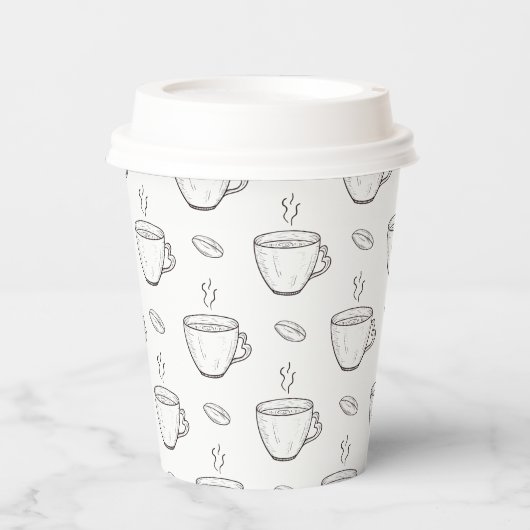 Kaffeebohnen & Kaffeekuchen Sauberes Schwarz & Wei Pappbecher (Vorderseite)