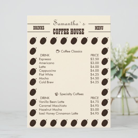 Kaffeebohnen-Marken-Geschäftsprofi Menükarte (Stehend Vorderseite)