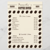 Kaffeebohnen-Marken-Geschäftsprofi Menükarte (Vorderseite)
