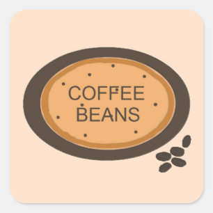 Kaffeebohnen-Schild in Orange und Braun Quadratischer Aufkleber