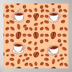 Kaffeebohnen Tassen Cozy Muster Poster