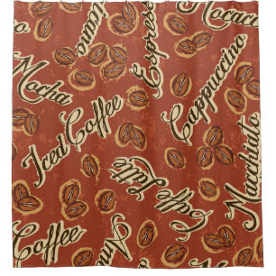 Kaffeebohnen: typografisches Vintages Muster. Duschvorhang