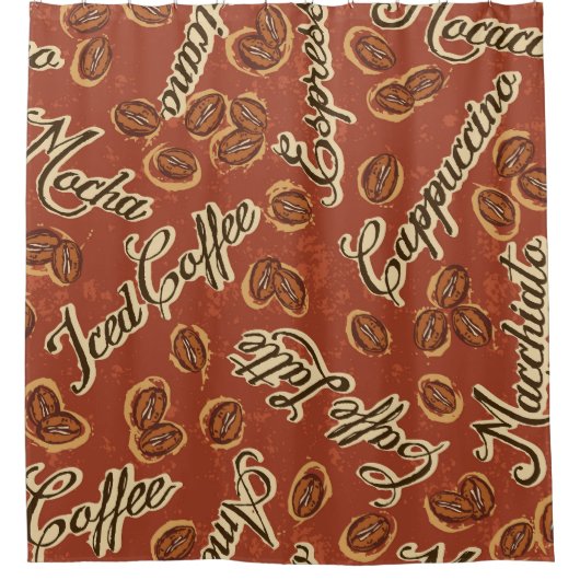 Kaffeebohnen: typografisches Vintages Muster. Duschvorhang (Vorderseite)