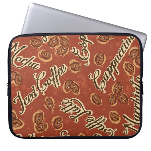 Kaffeebohnen: typografisches Vintages Muster. Laptopschutzhülle (Vorderseite)