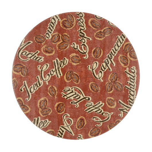 Kaffeebohnen: typografisches Vintages Muster. Schneidebrett (Vorderseite)