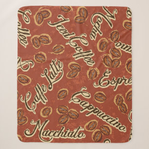Kaffeebohnen: typografisches Vintages Muster. Sherpadecke