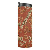 Kaffeebohnen: typografisches Vintages Muster. Thermosbecher (Nach rechts gedreht)