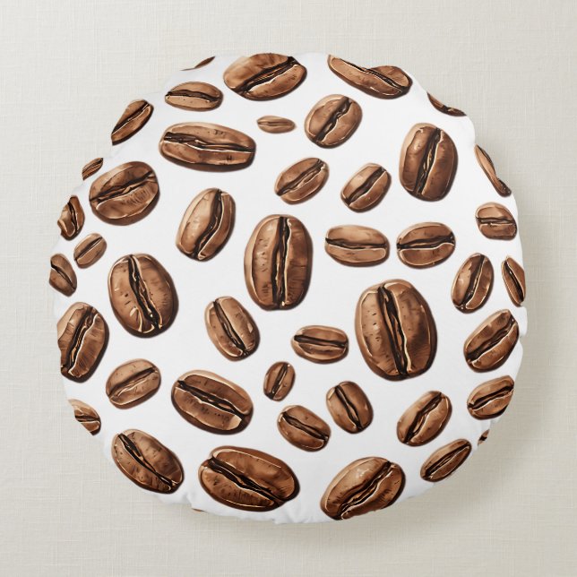 Kaffeebohnen überall rundes kissen (Vorderseite)