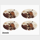 Kaffeebohnen und alte Kaffeemühle bedanken sich be Ovaler Aufkleber (Blatt)