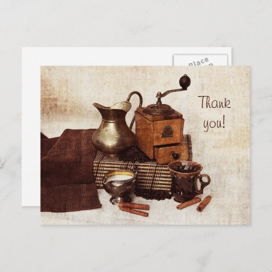 Kaffeebohnen und alte Kaffeemühle danke Karte (Vorne/Hinten)