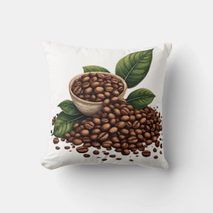 Kaffeebohnen und Blätter Kissen