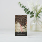 Kaffeebohnen und Leinwandsack Visitenkarte (Stehend Vorderseite)