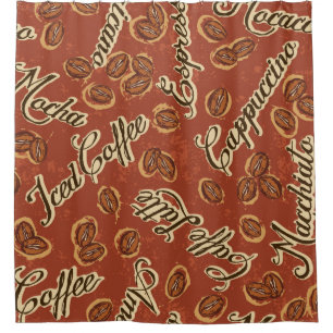 Kaffeebohnen und typografische Grunge-Nägel Duschvorhang