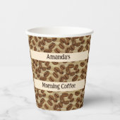 Kaffeebohnen Wasserfarbmuster Personalisiert Pappbecher (Vorderseite)