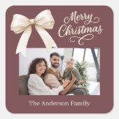 Kaffeebraun-Foto Weihnachten Quadratischer Aufkleber (Vorderseite)