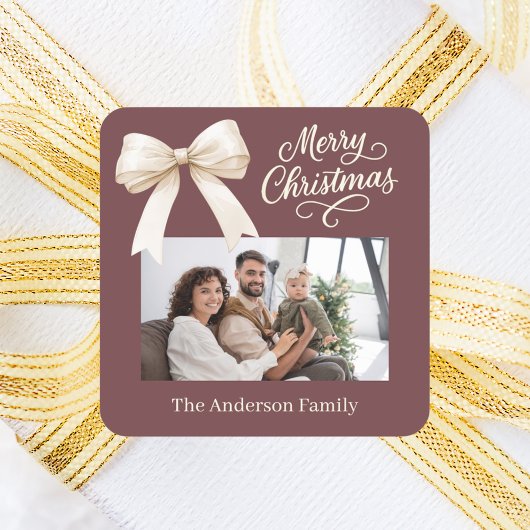 Kaffeebraun-Foto Weihnachten Quadratischer Aufkleber