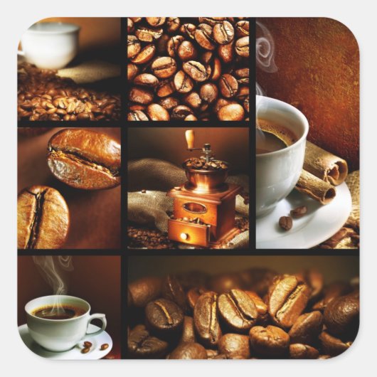 Kaffeecollage 2 quadratischer aufkleber (Vorderseite)