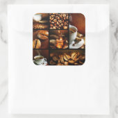 Kaffeecollage 2 quadratischer aufkleber (Tasche)