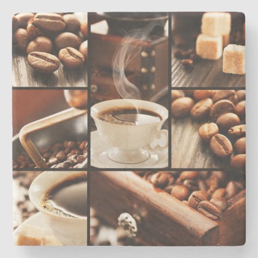 Kaffeecollage Steinuntersetzer (Vorderseite)