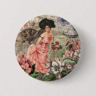 Kaffeedame viktorianische Frau Rosa reiches Gewand Button