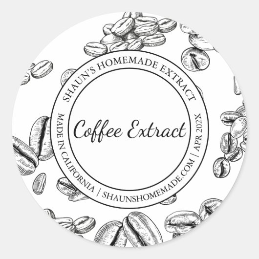 Kaffeeextract Sketch Modernes Label Runder Aufkleber (Vorderseite)
