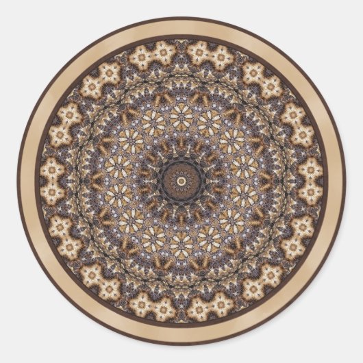 Kaffeefarben Abstrakt Mandala Runder Aufkleber (Vorderseite)
