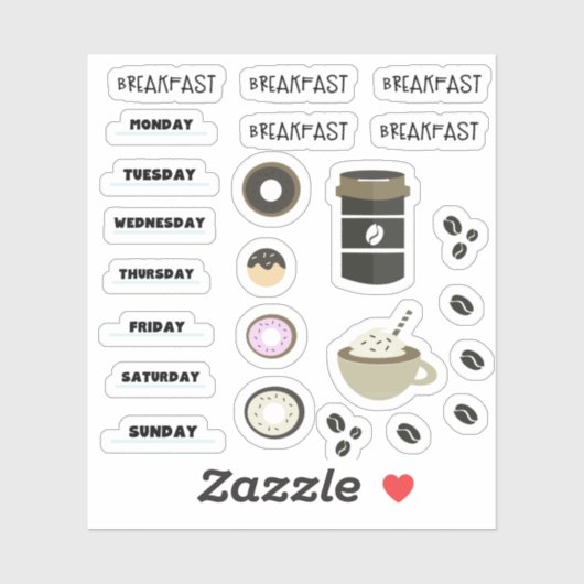 Kaffeefrühstück Kalender Planner Stickers Aufkleber (Blatt)