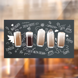 Kaffeegetränke Realistische Kreidetafel im Coffees Fensteraufkleber