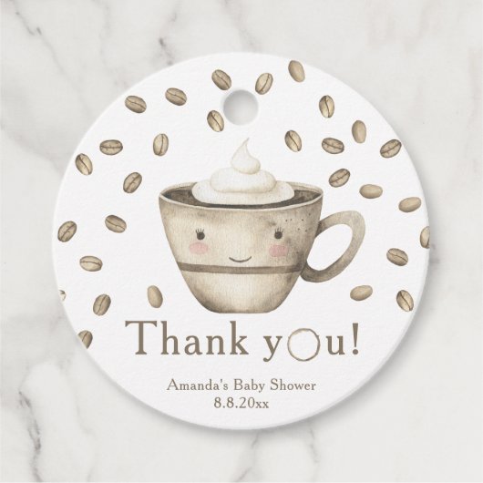 Kaffeehaus Babydusche Danke Geschenkanhänger (Vorderseite)