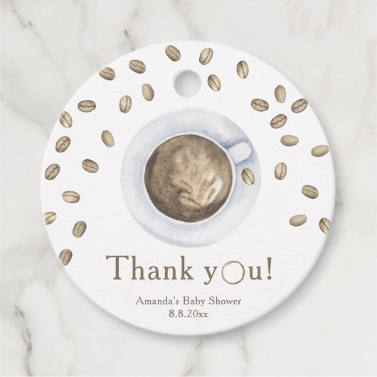 Kaffeehaus Babydusche Danke Geschenkanhänger (Vorderseite)