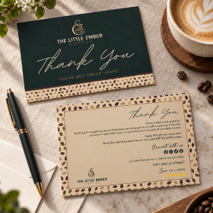 Kaffeehaus Beige und Grün Schrift & Kaffeebohne Dankeskarte
