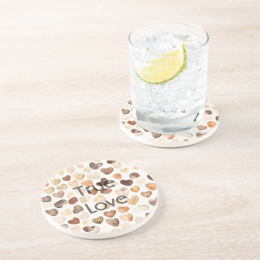 Kaffeeherzbohnen mit Creme Getränkeuntersetzer (Seite)