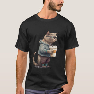 Kaffeekatze Person, Müdes Katze Trinkt Kaffee Graf T-Shirt