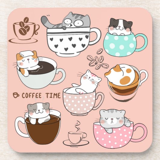 Kaffeekatzen Funny Getränkeuntersetzer (Vorderseite)